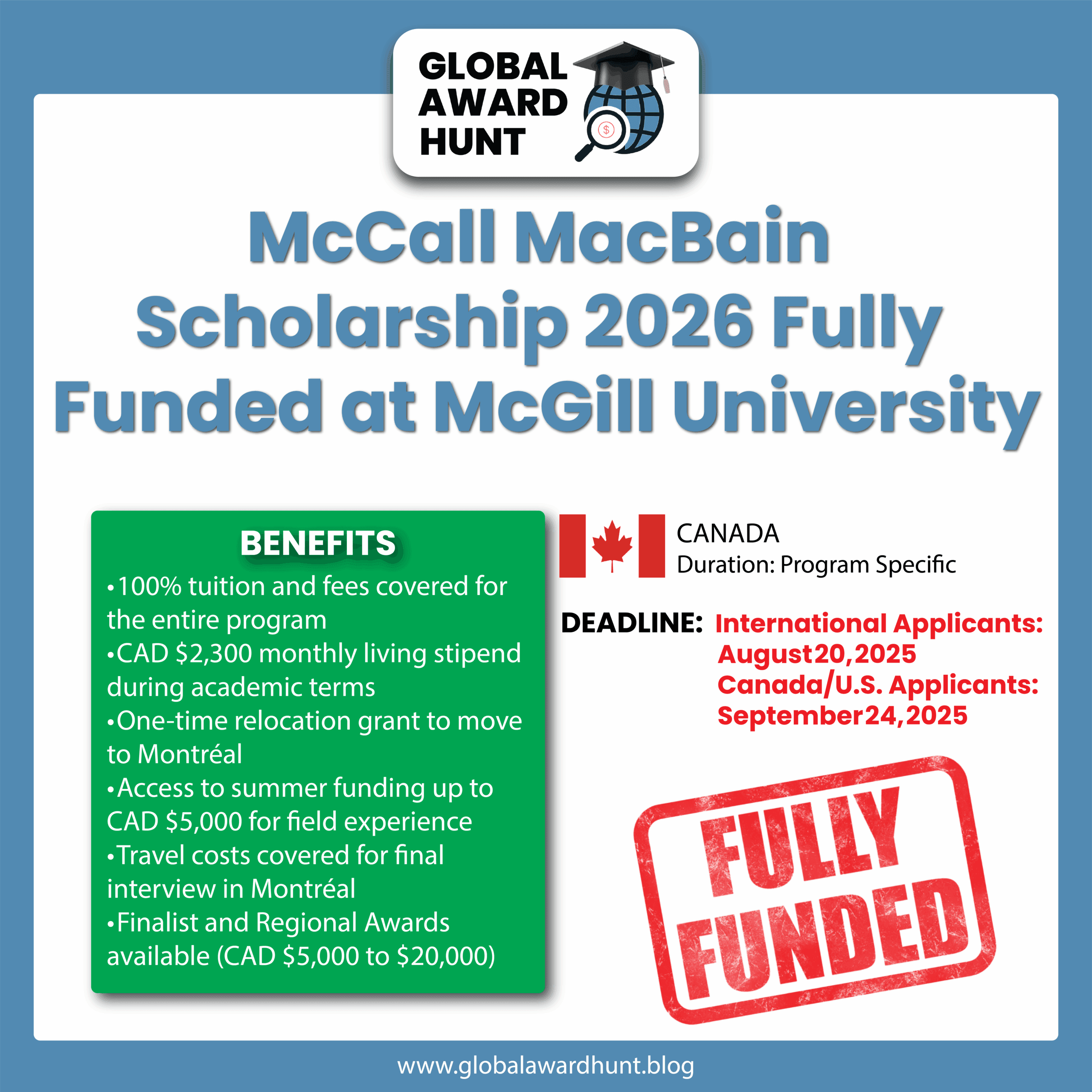 Featured image for Fully Funded McCall MacBain Scholarship 2026