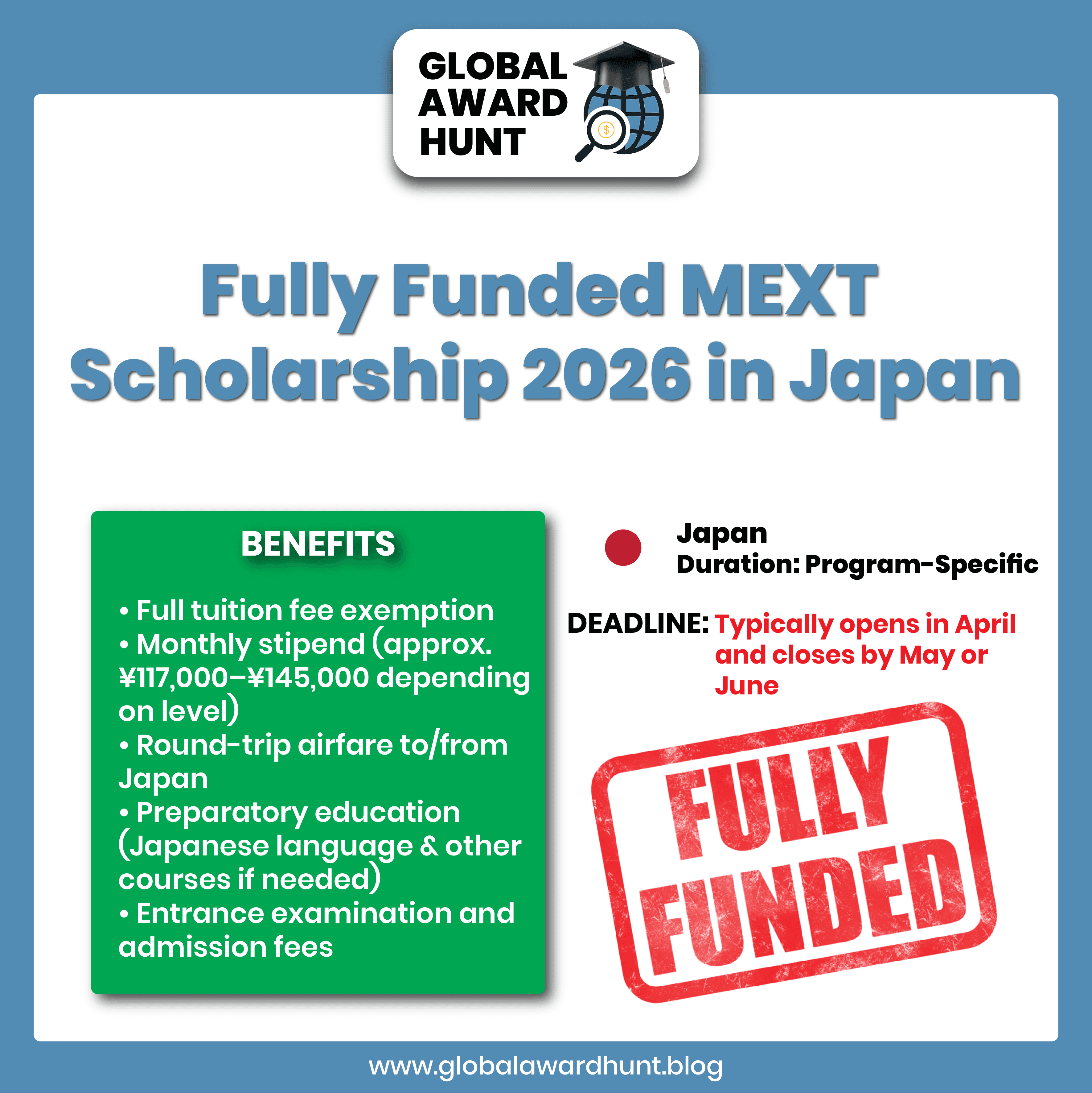 Featured image for Fully Funded MEXT Scholarship 2026 in Japan