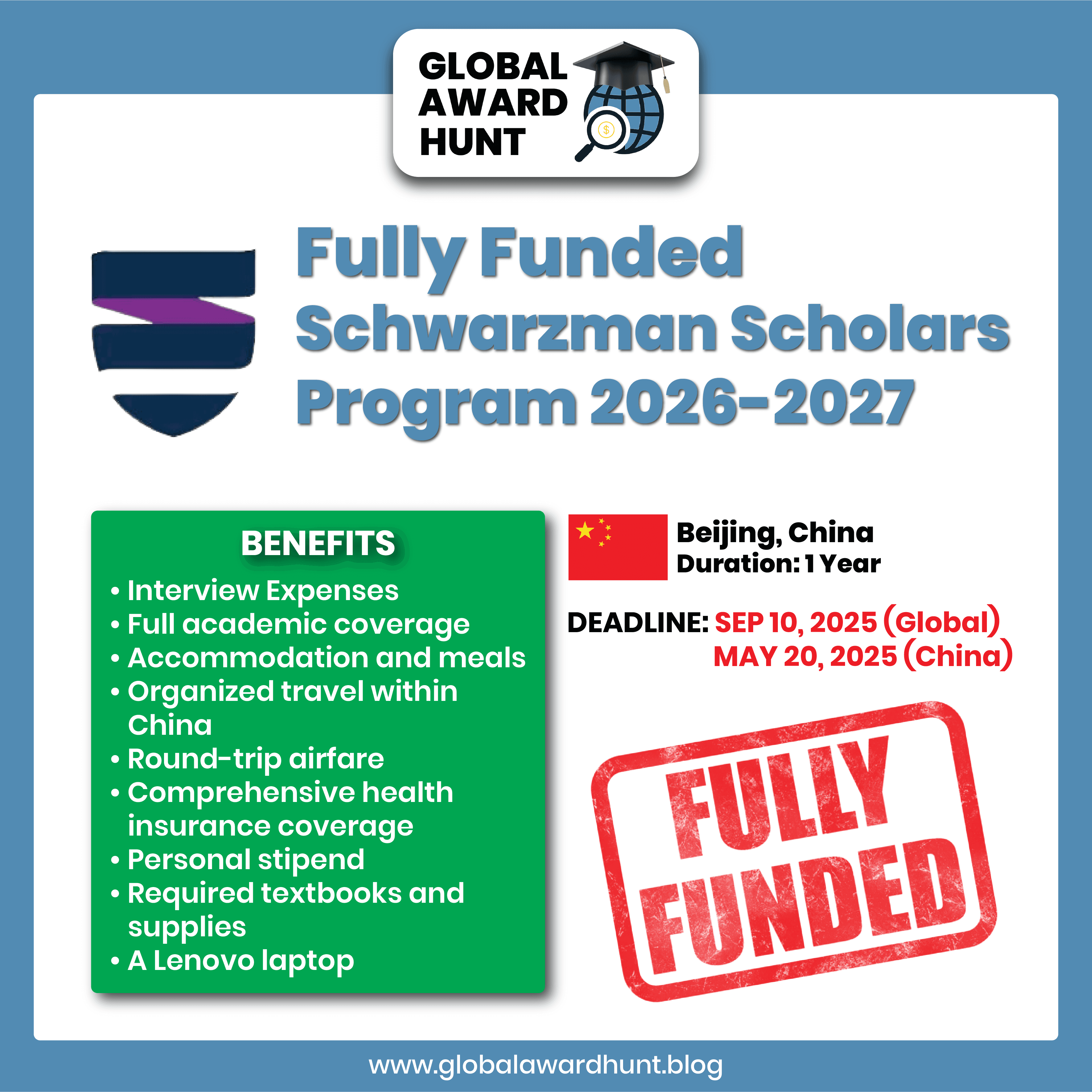 Featured image for Fully Funded Schwarzman Scholars Program 2026-2027