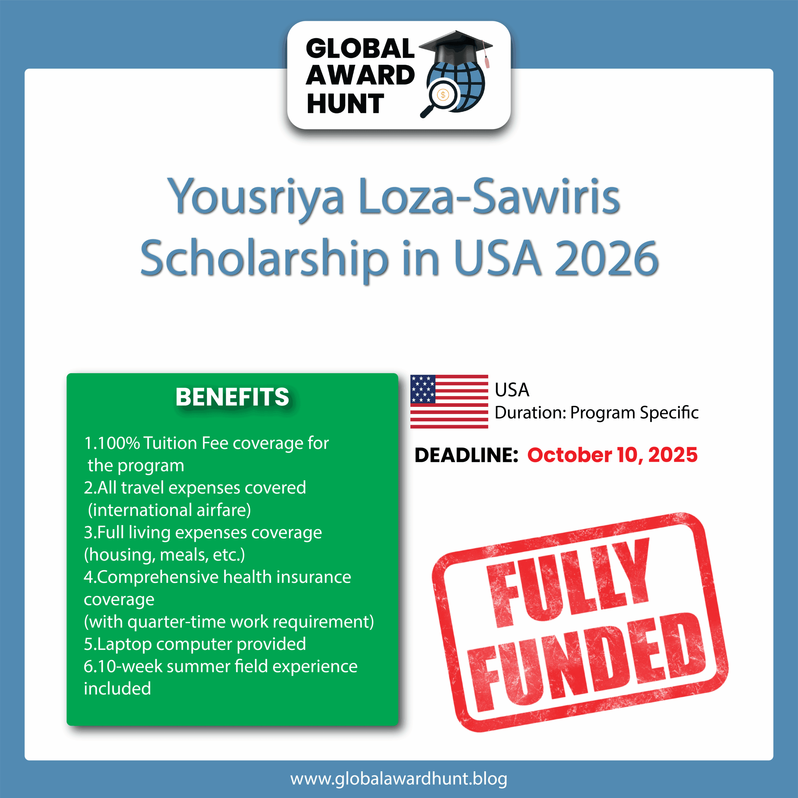 Featured image for Fully Funded Yousriya Loza-Sawiris Scholarship in USA 2026