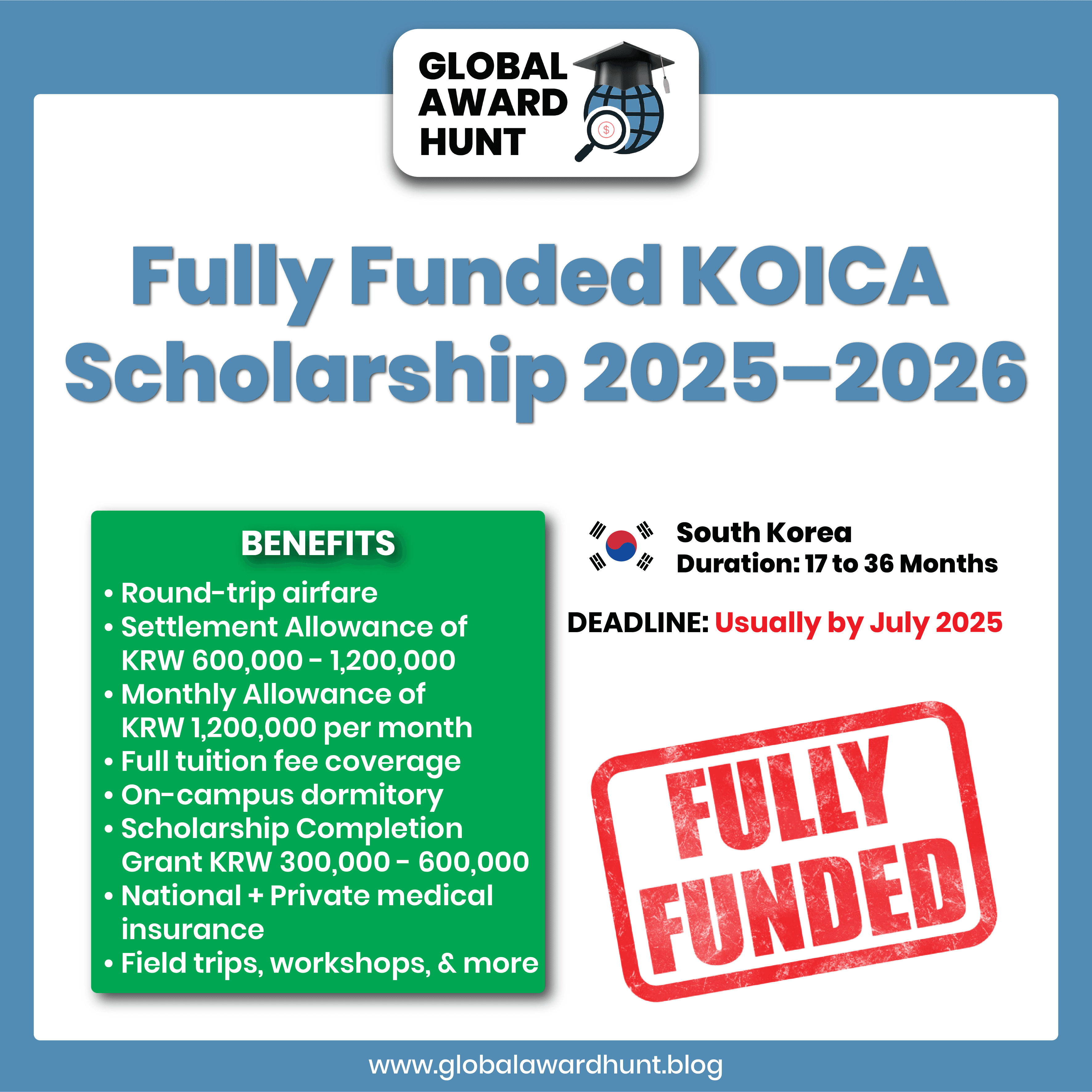 Featured image for Fully Funded KOICA Scholarship 2025–2026 in South Korea