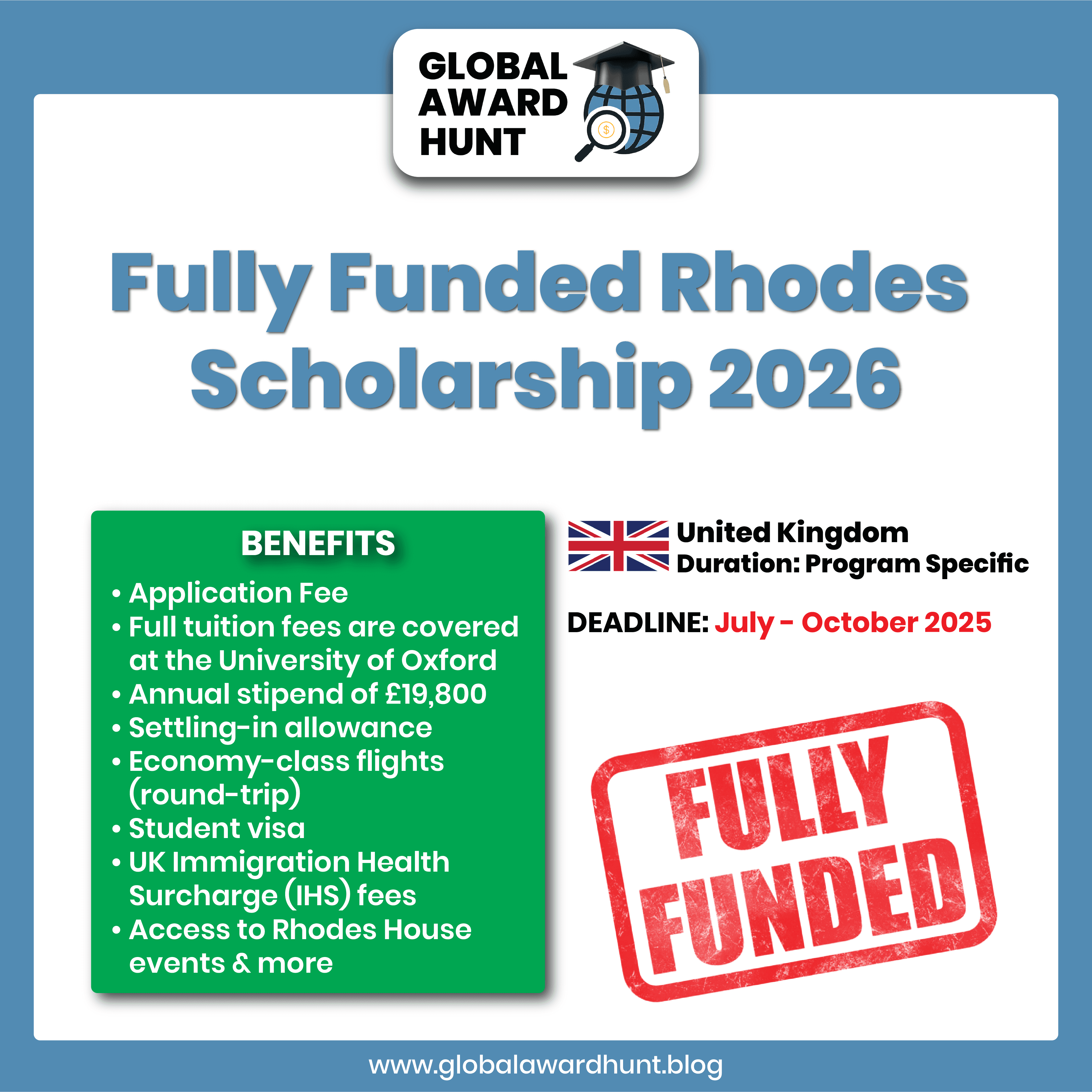 Featured image for Fully Funded Rhodes Scholarship in the United Kingdom 2026