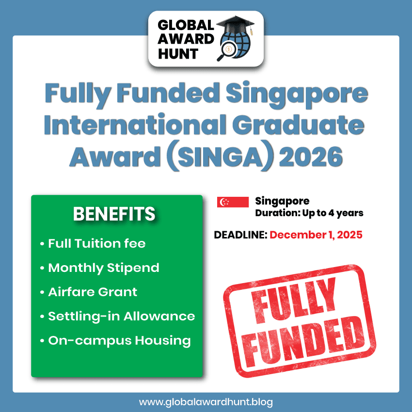 Featured image for Fully Funded Singapore International Graduate Award (SINGA) 2026